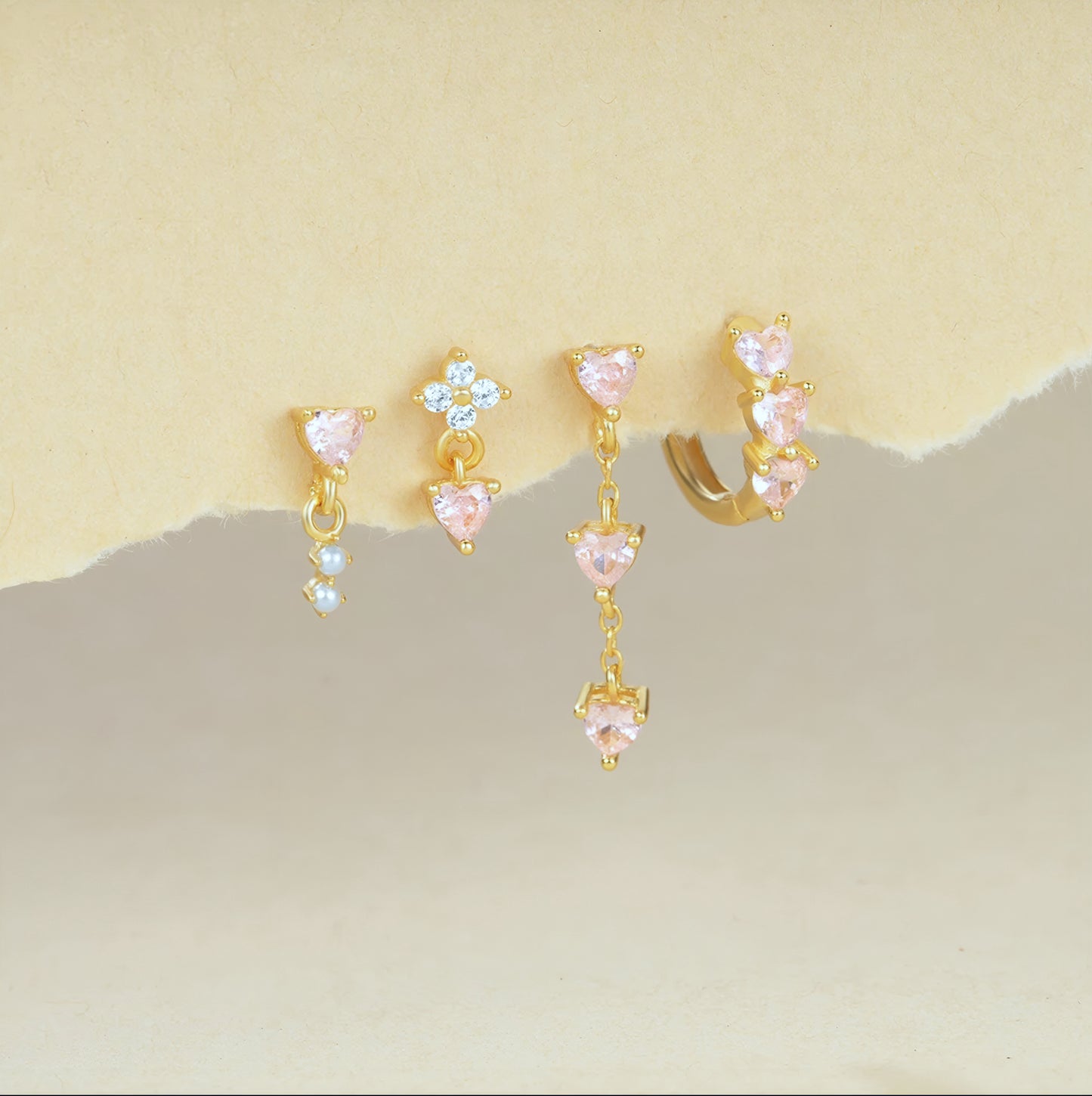 4pcs/set Light Pink Hear Drop Earring Set