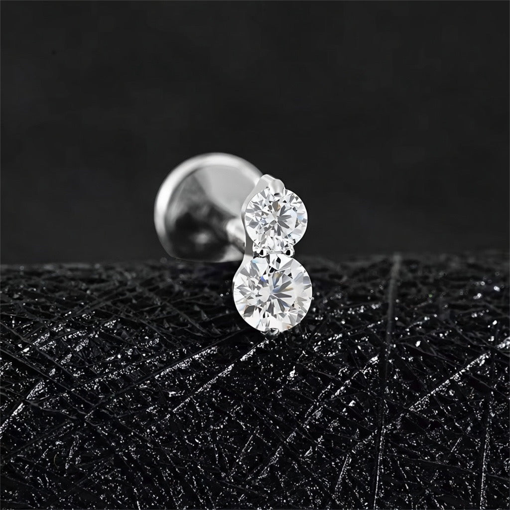 Titanium Tiny Two Stone Flat Ear Piercing