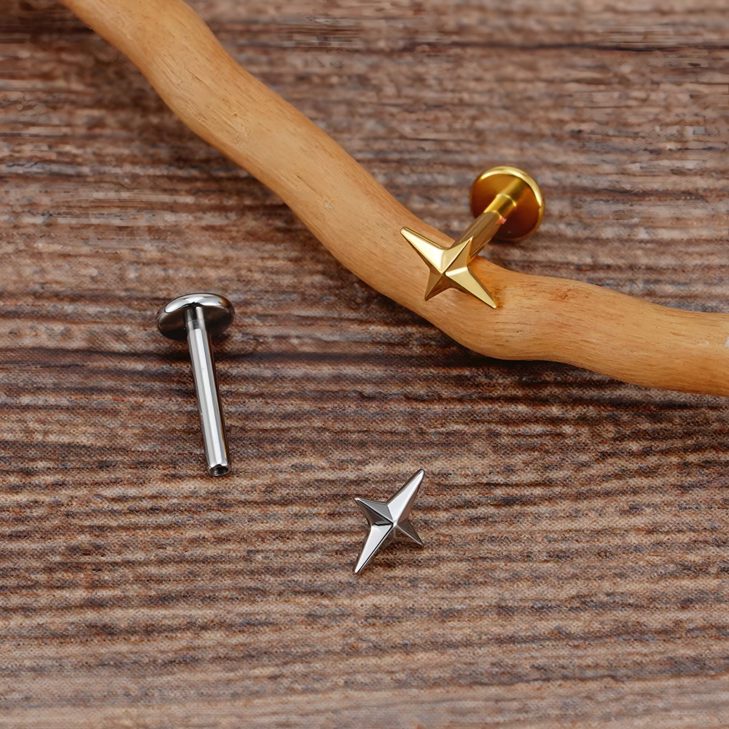 Titanium Four-Pointed Star Flat Ear Piercing