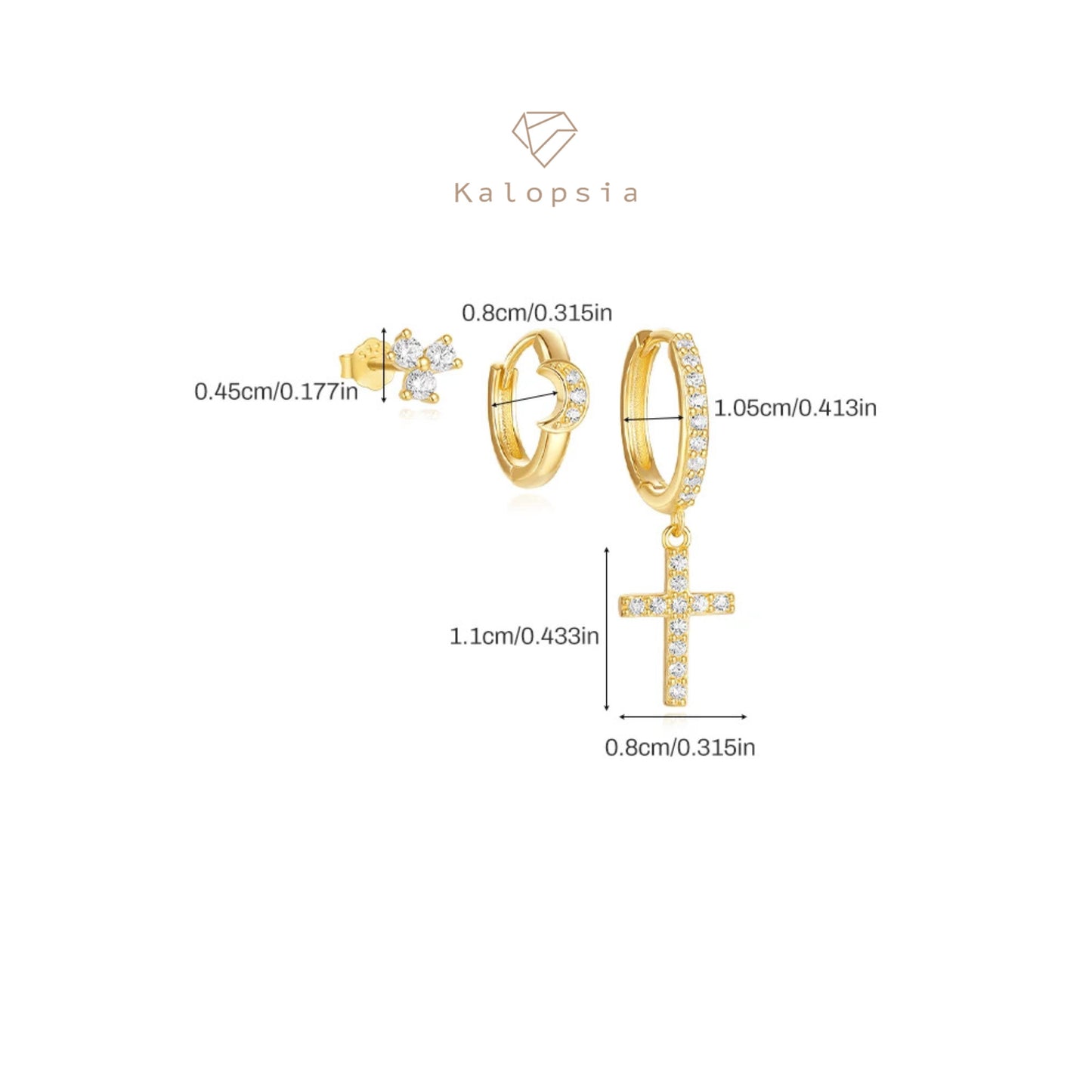 3pcs/set Cross Hoop Stud Earring set