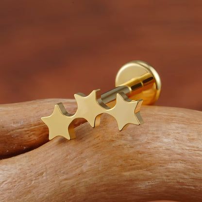 Titanium Tiny Triple Star Flat Ear Piercing
