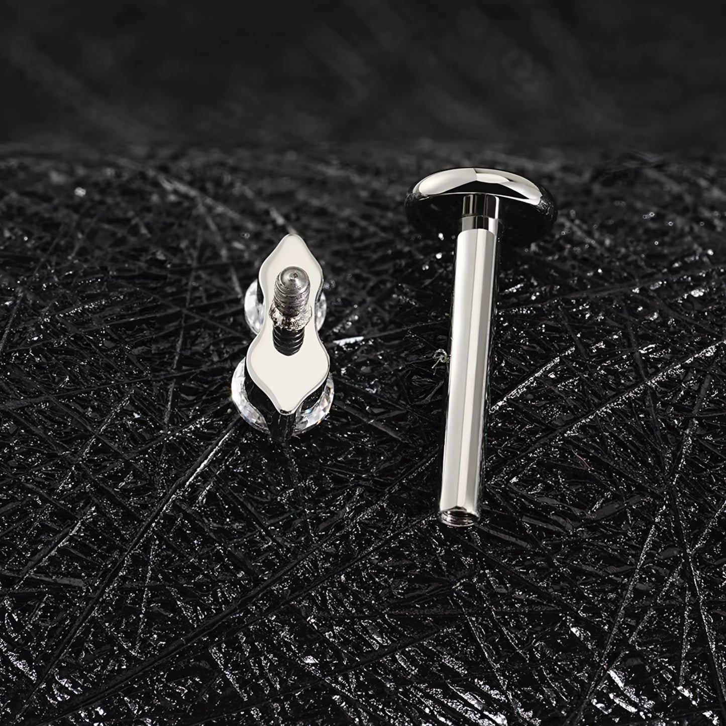 Titanium Tiny Two Stone Flat Ear Piercing