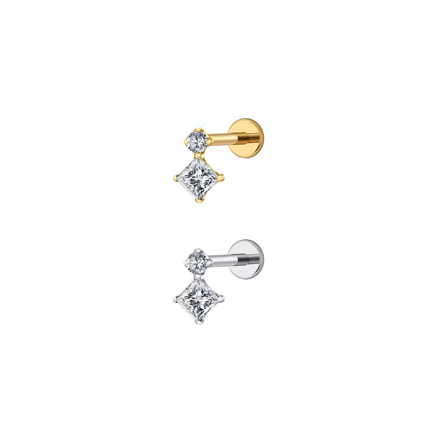 Titanium Square & Round Flat Ear Piercing