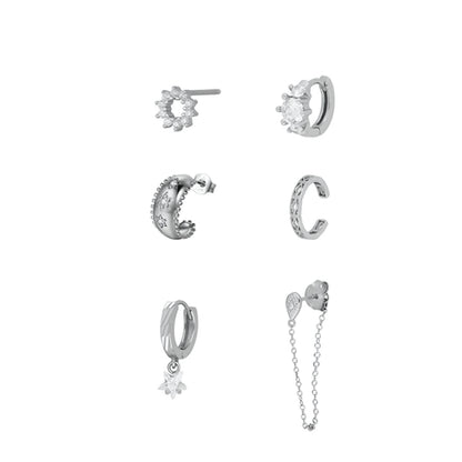 6pcs/set Gold Long Chain, Star Hoop, flower