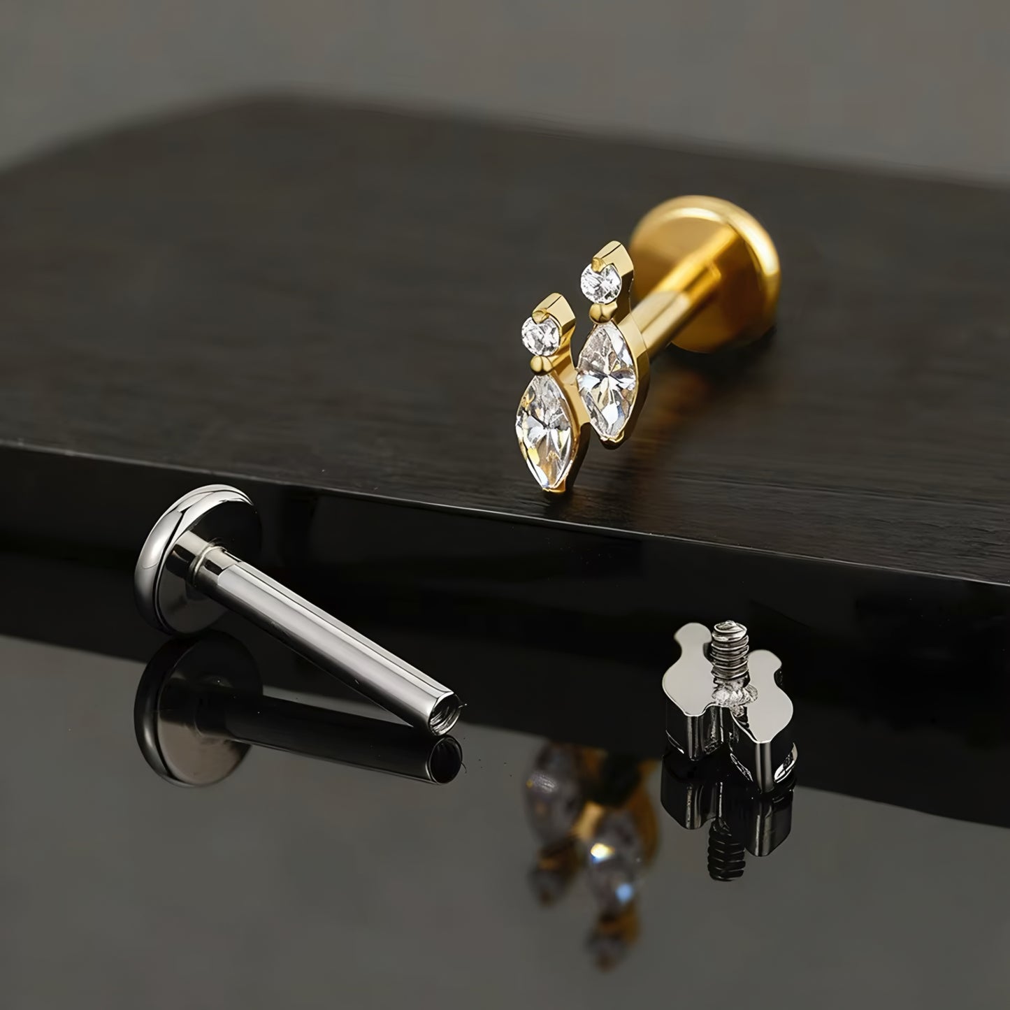 Titanium Double Marquise Flat Ear Piercing