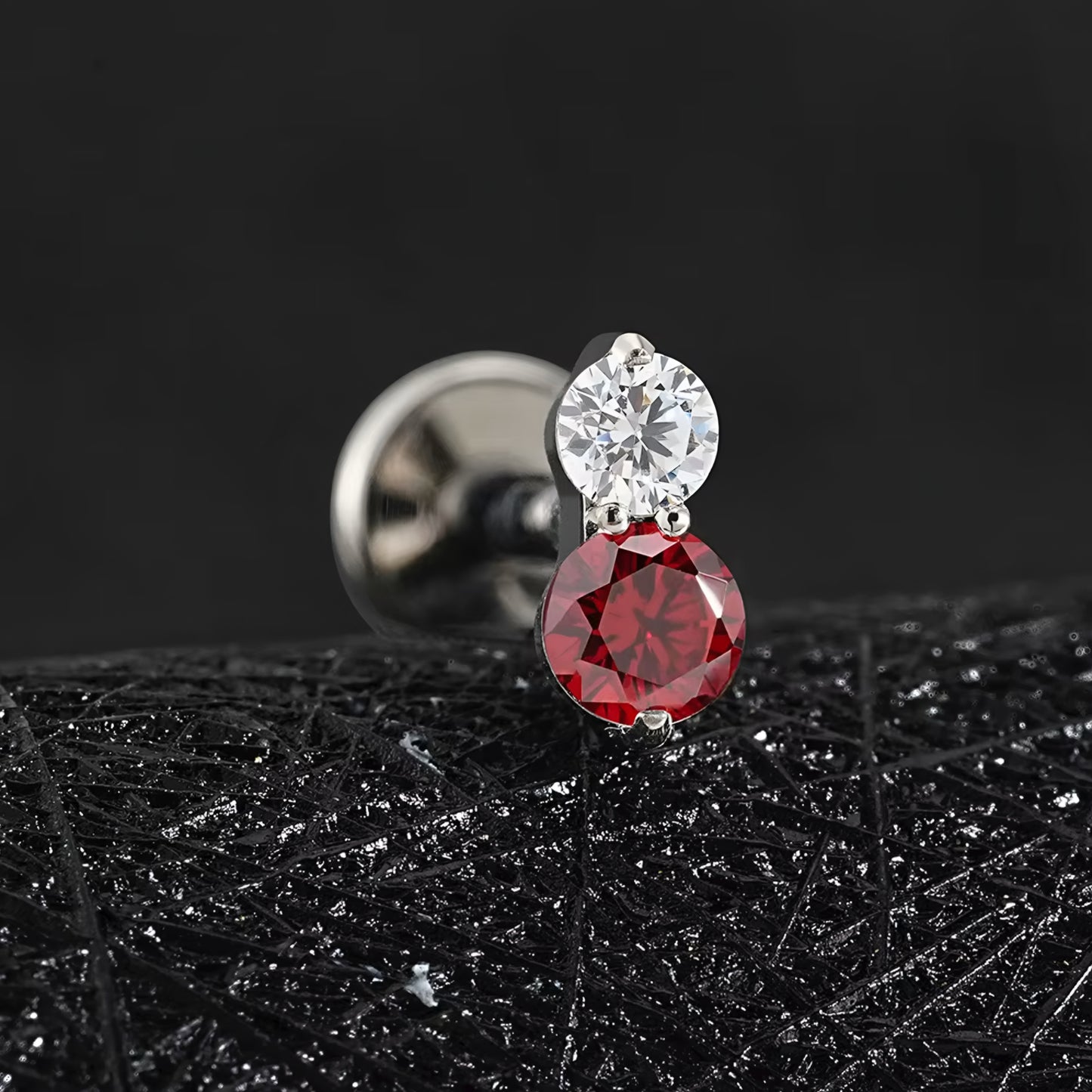 Titanium Tiny Two Stone Flat Ear Piercing