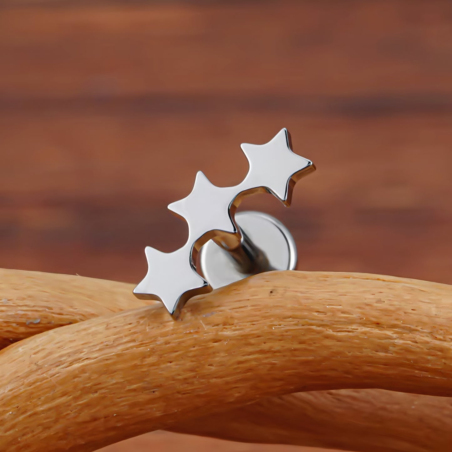 Titanium Tiny Triple Star Flat Ear Piercing