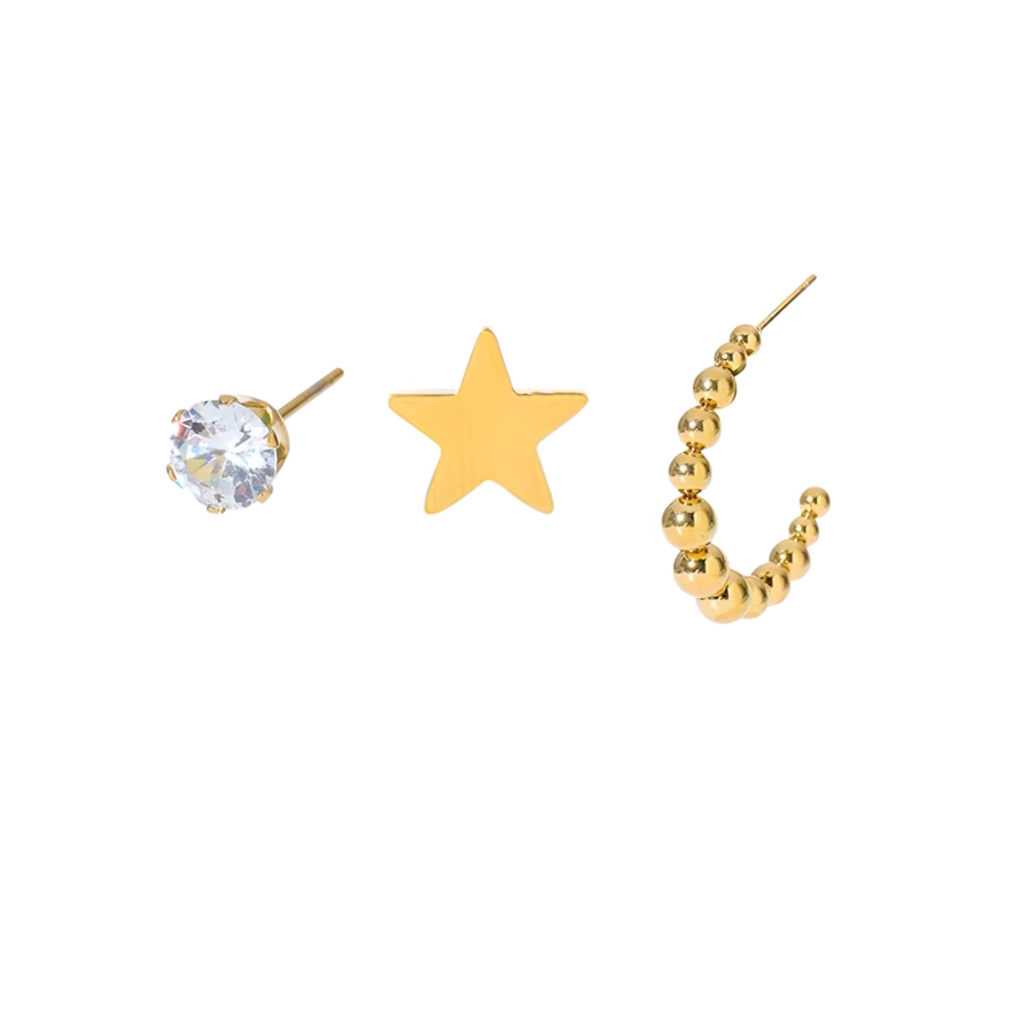 3pairs/set Rounded Dots Star Earring