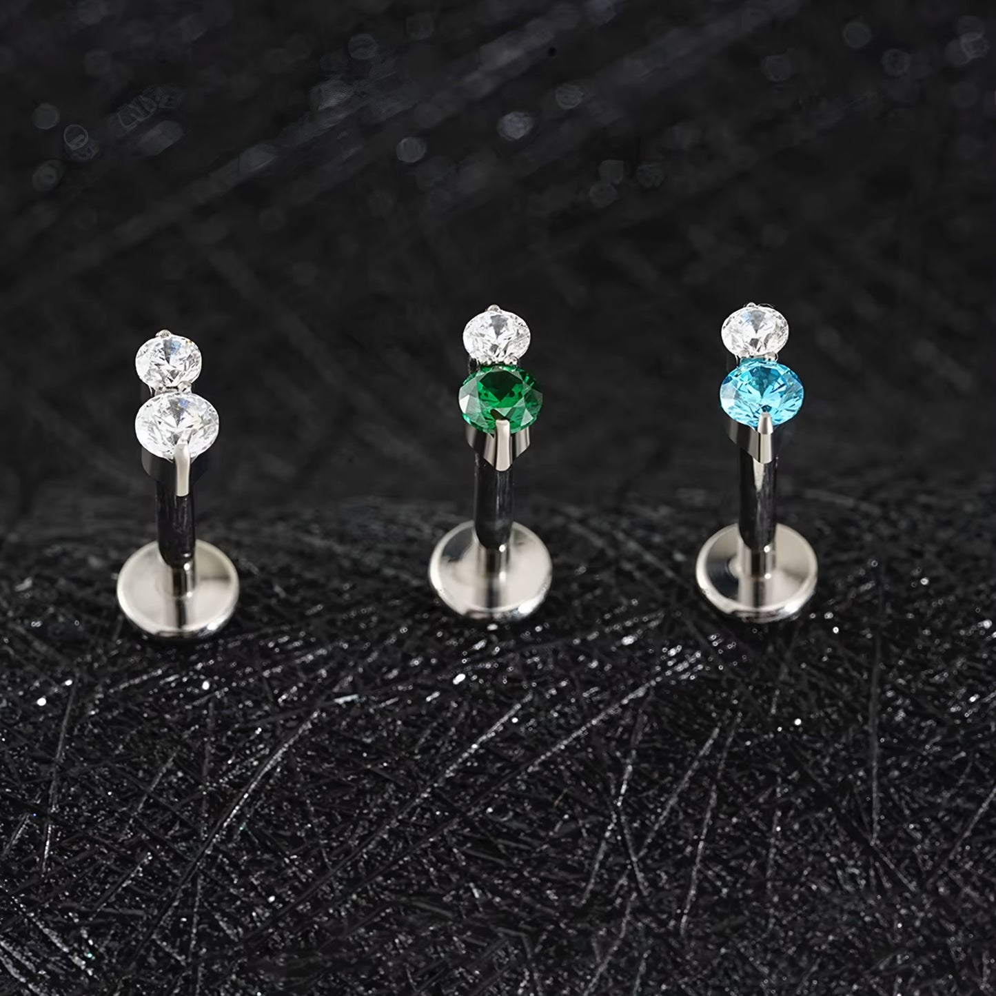 Titanium Tiny Two Stone Flat Ear Piercing