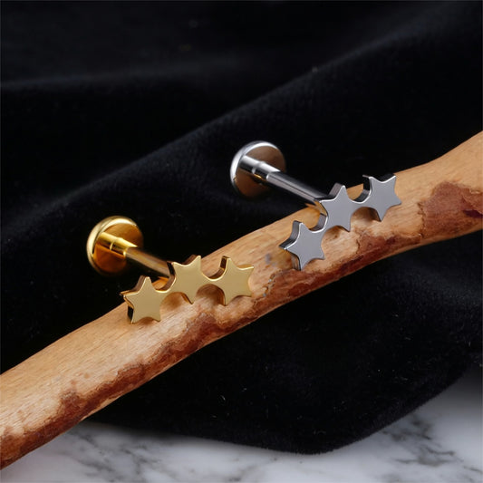 Titanium Tiny Triple Star Flat Ear Piercing