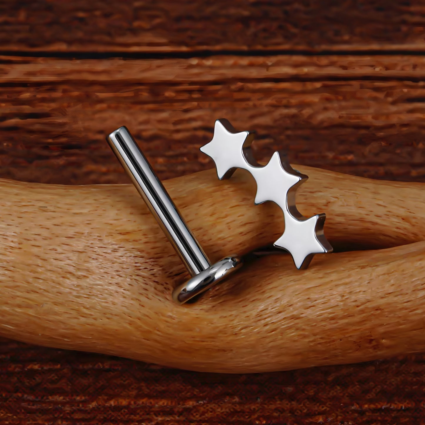Titanium Tiny Triple Star Flat Ear Piercing