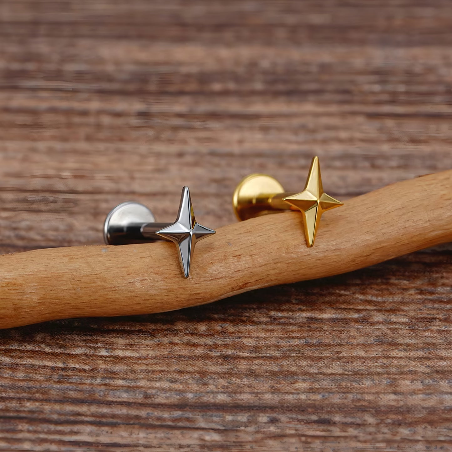 Titanium Four-Pointed Star Flat Ear Piercing