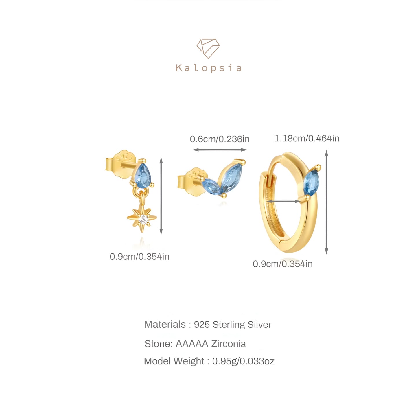 3pcs/set Blue Drop Tear Star Earring Set