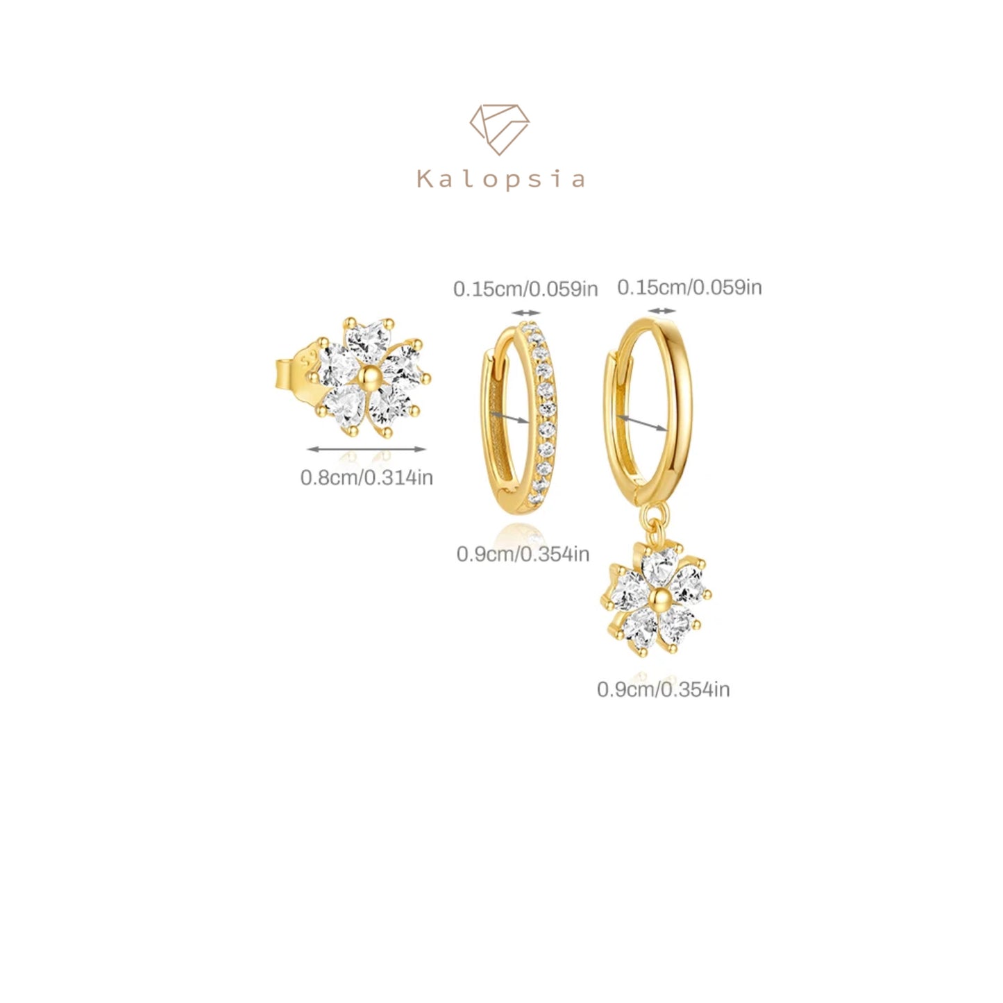 3pcs/set Flora Hoop Stud Earring set