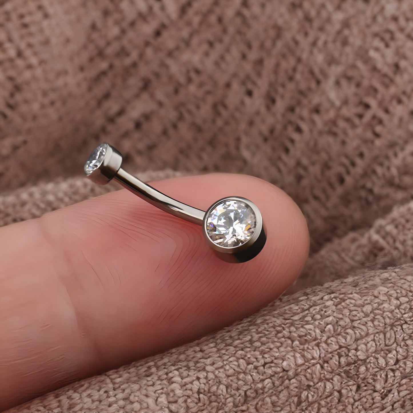 Double Zircon Titanium Belly Button Piercing