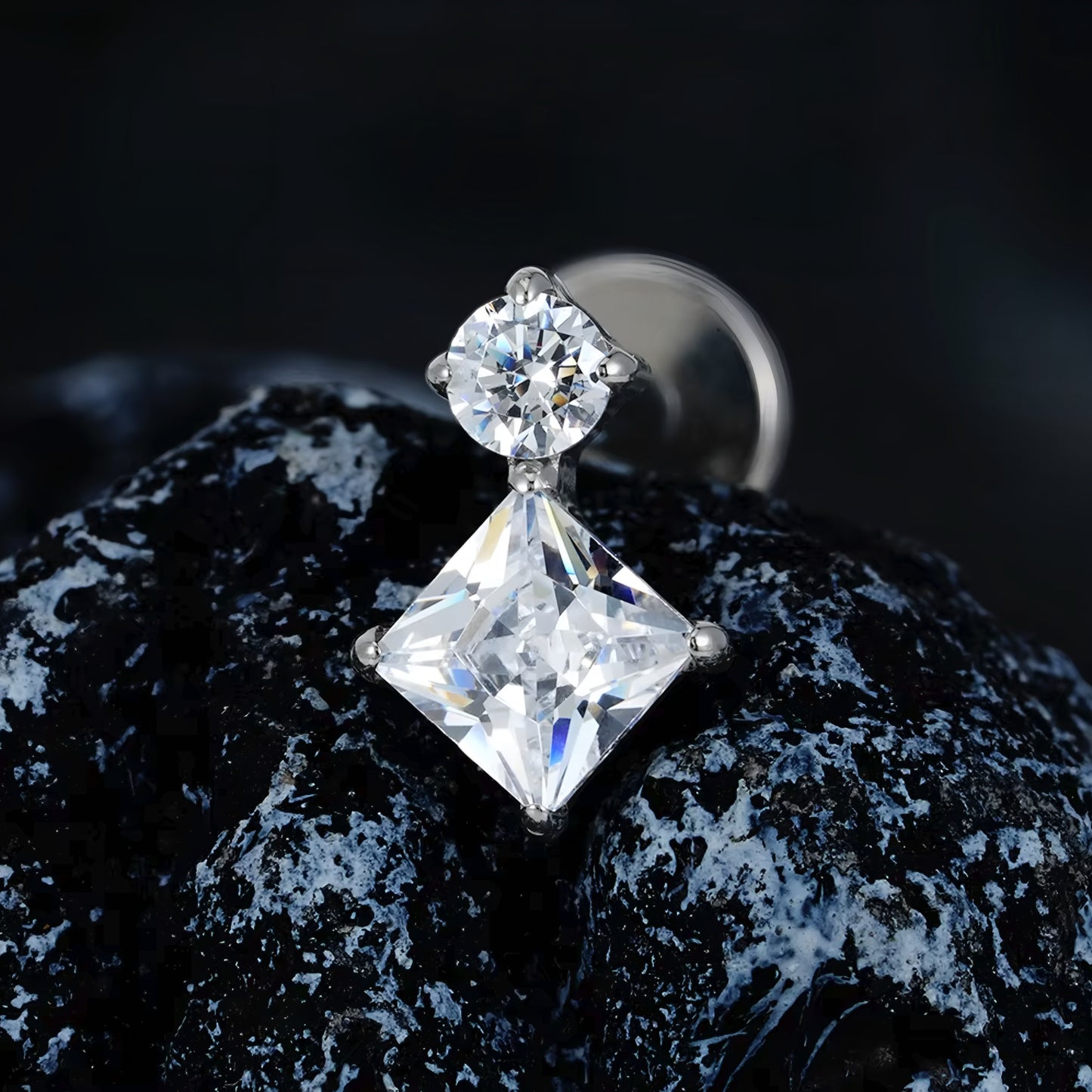 Titanium Square & Round Flat Ear Piercing