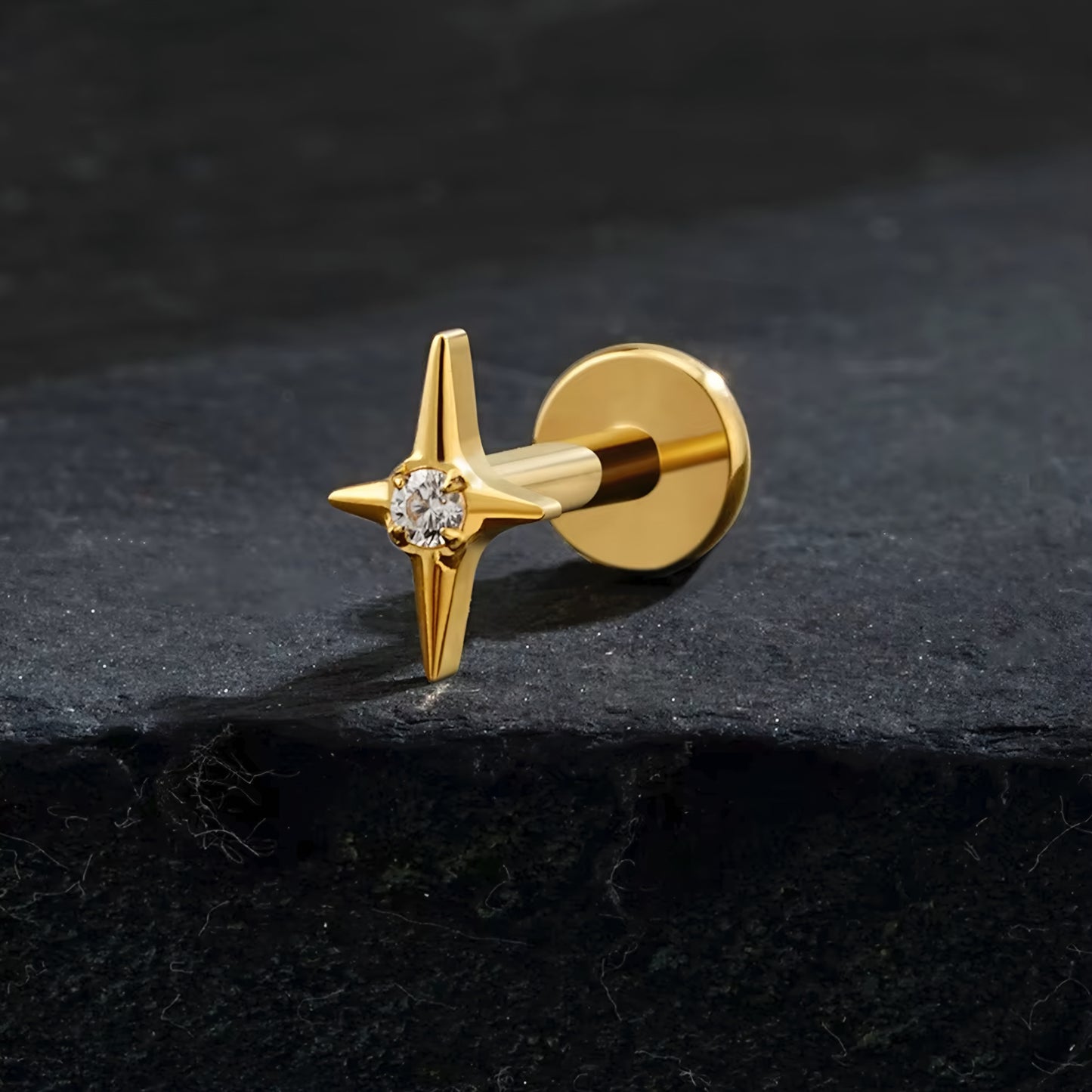 Titanium Four Point Star Flat Ear Piercing