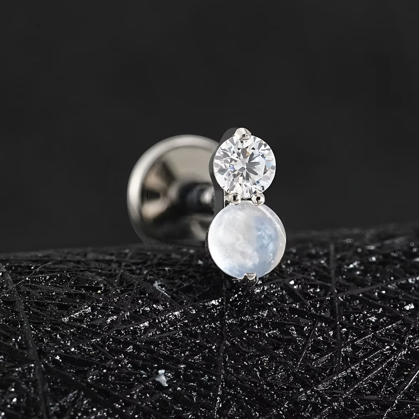 Titanium Tiny Two Stone Flat Ear Piercing