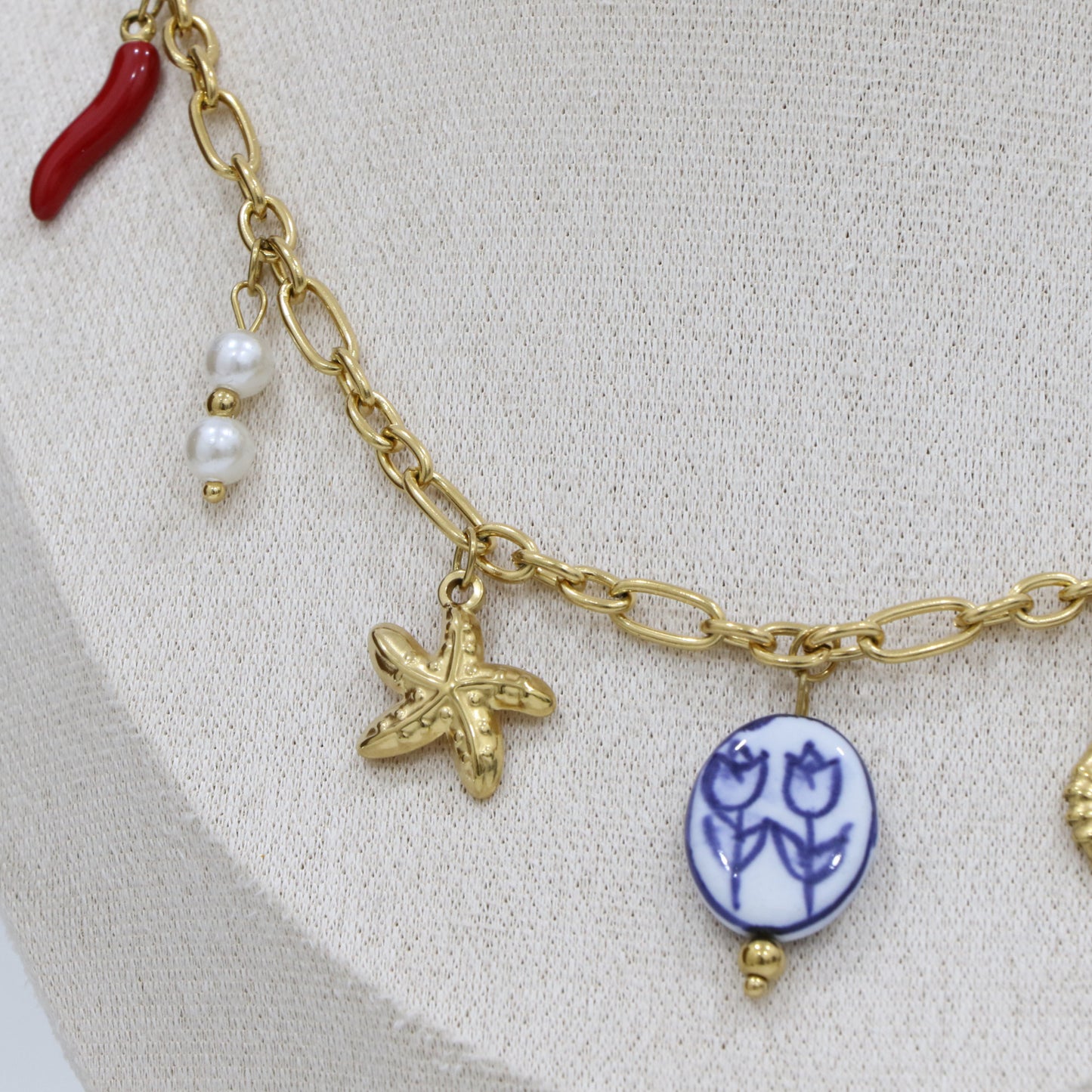 Multi Pendants Figaro Chain Necklace