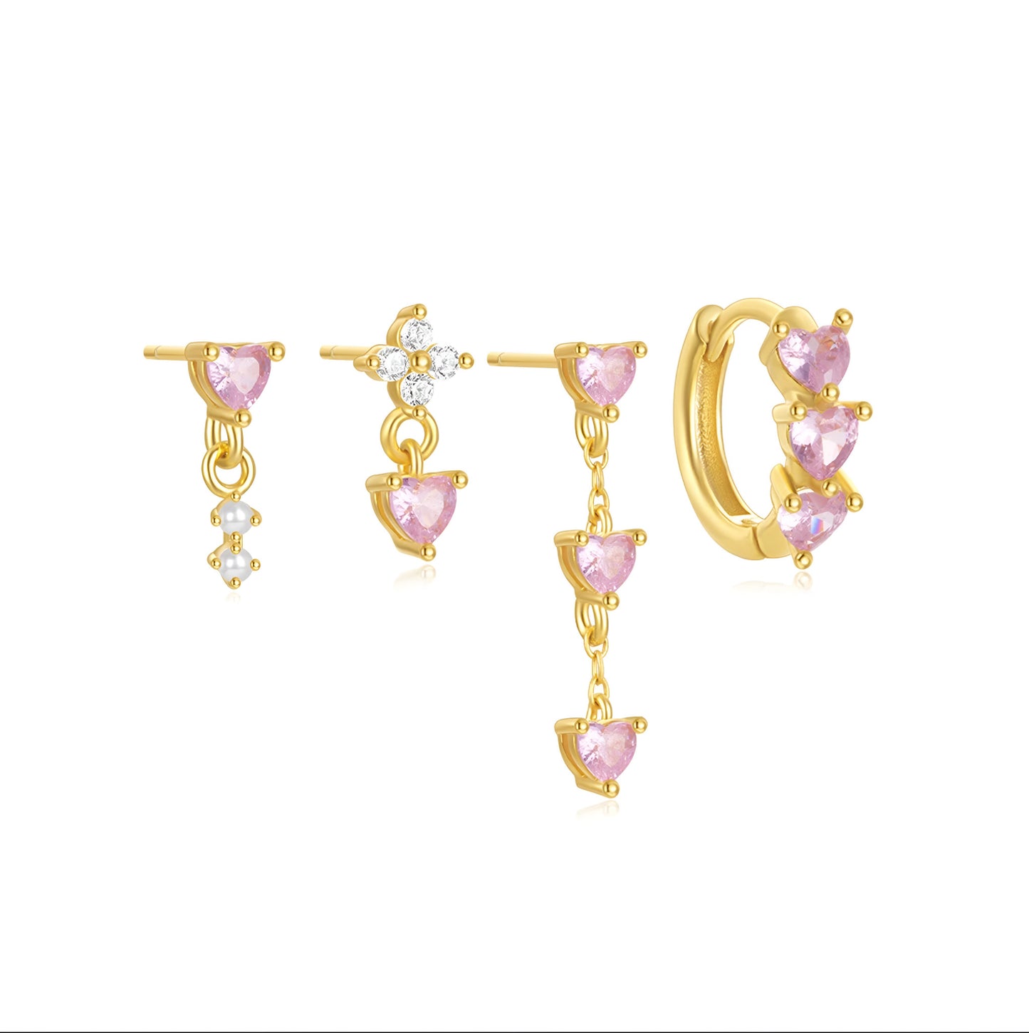 4pcs/set Light Pink Hear Drop Earring Set