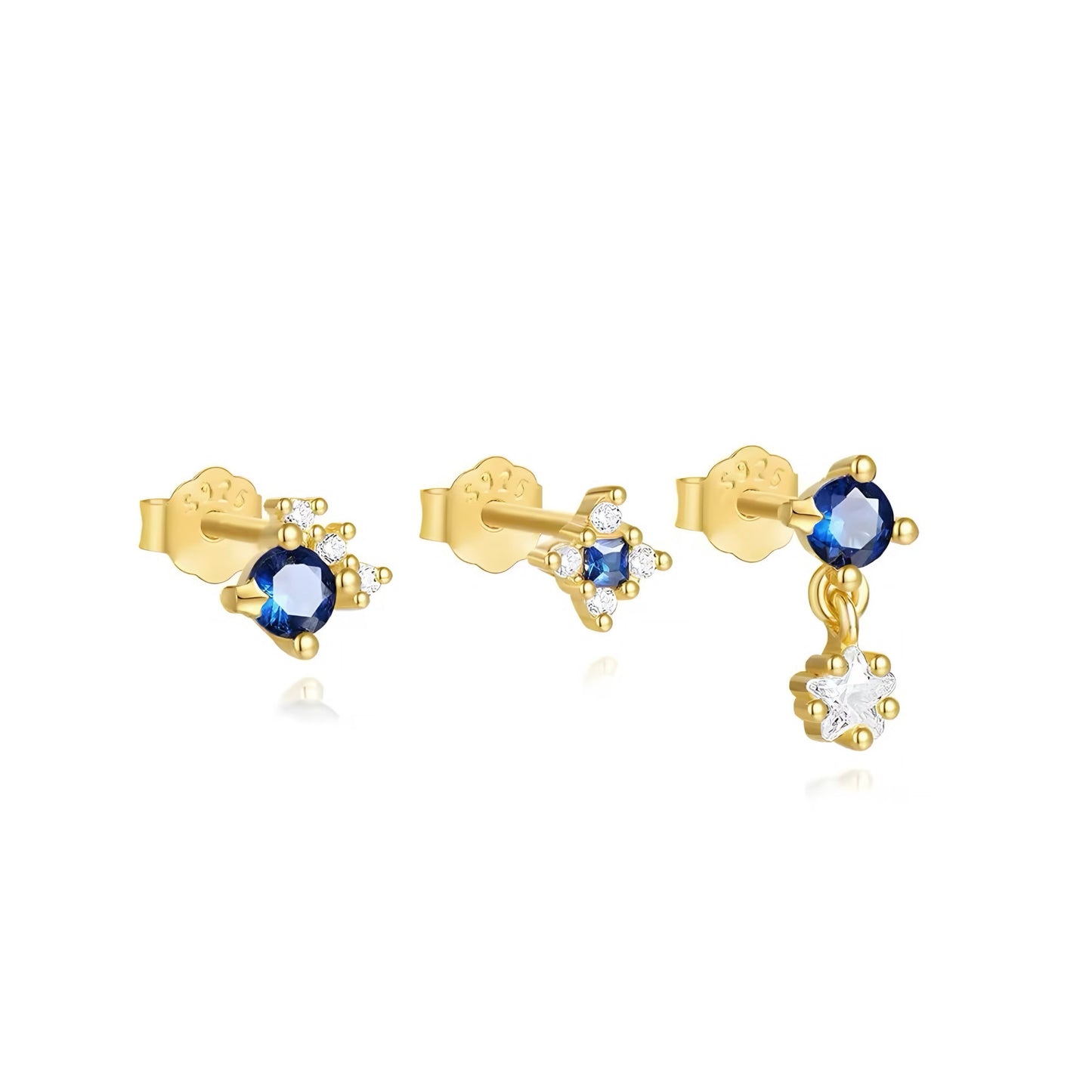 3pcs/Set Navy Blue Sapphire Clear Zircon