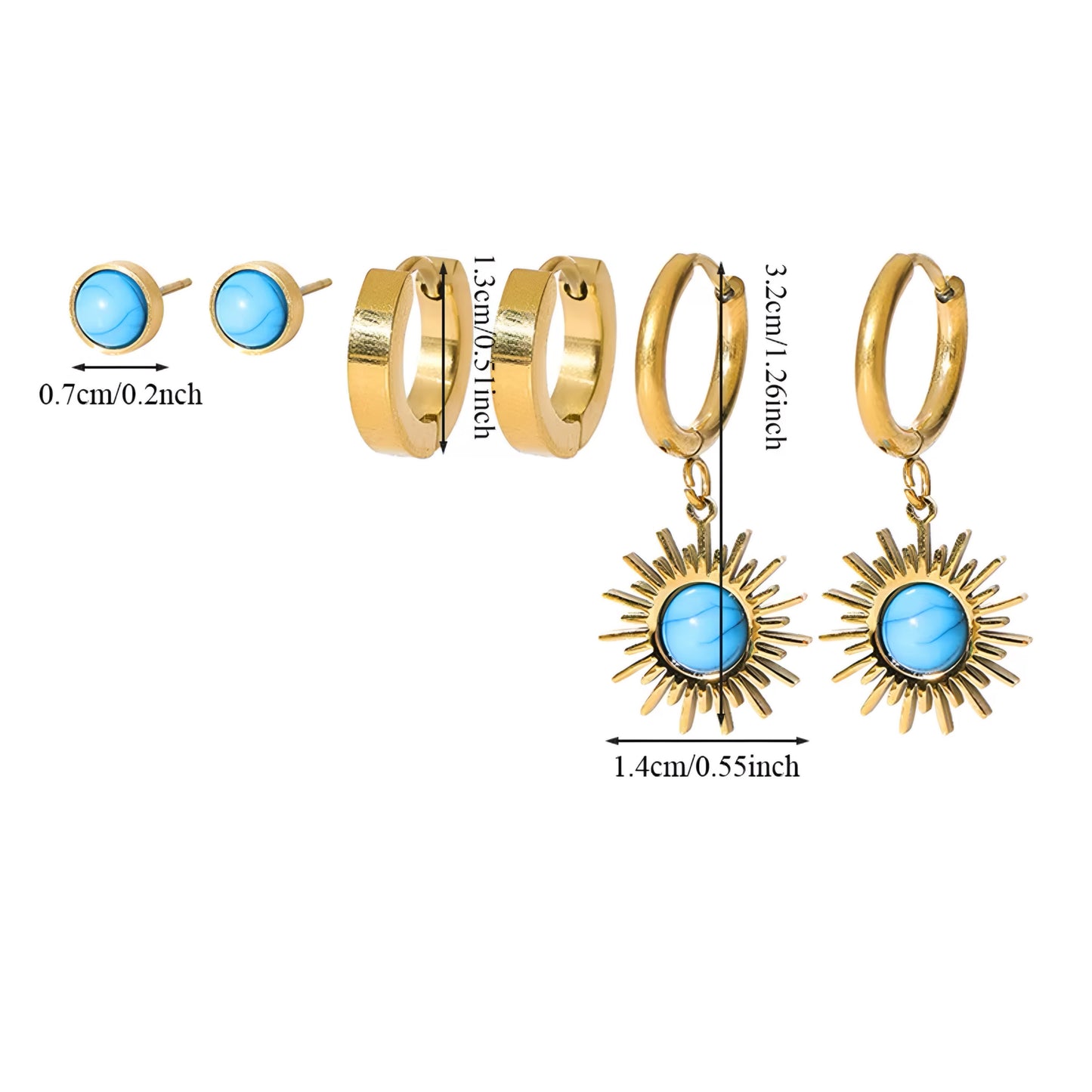 3pairs/set Turquoise Earring Set