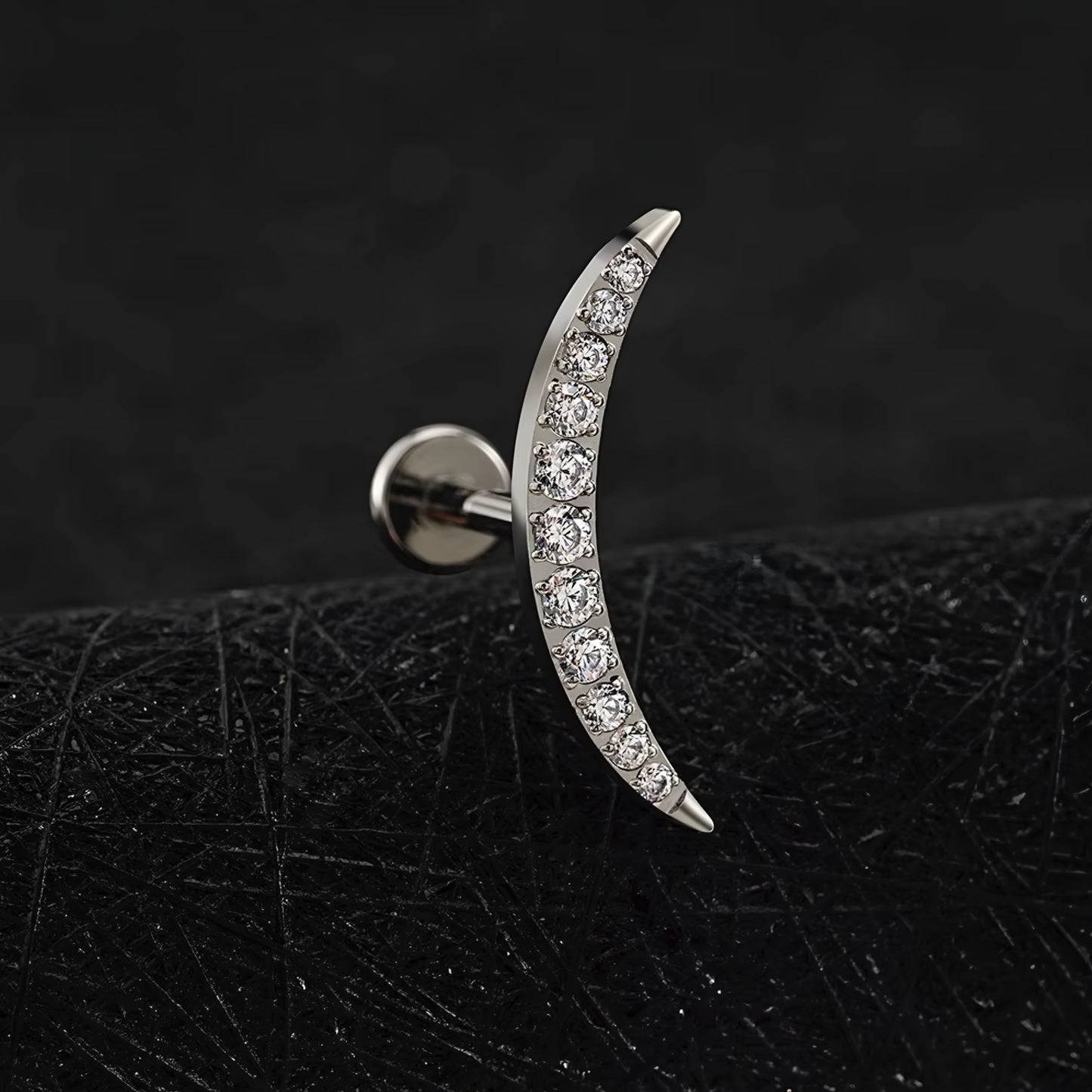 Titanium Long Crescent Moon Flat Ear Piercing