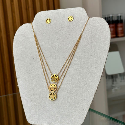 Triple Star Necklace Earring Set