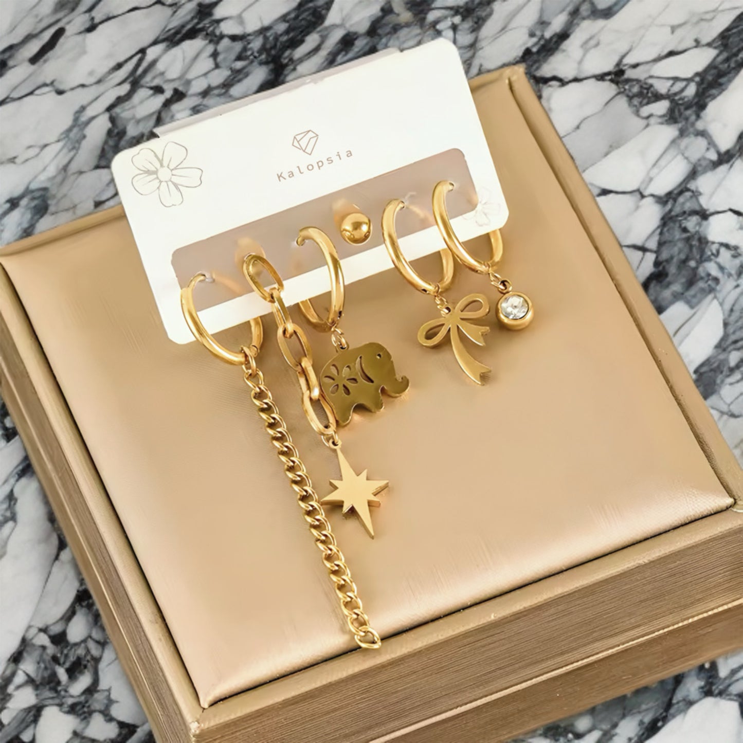6pcs/set Elephant Star Long Chain Earring