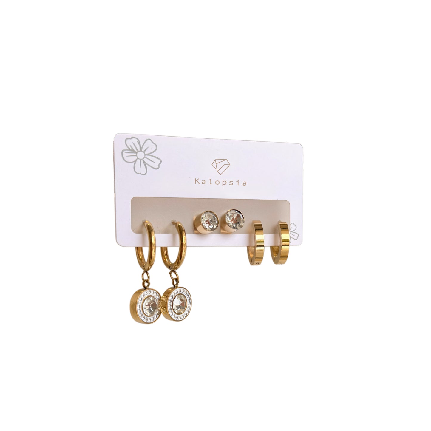3pairs/set Large Zircon Hoops & Stud Earrings