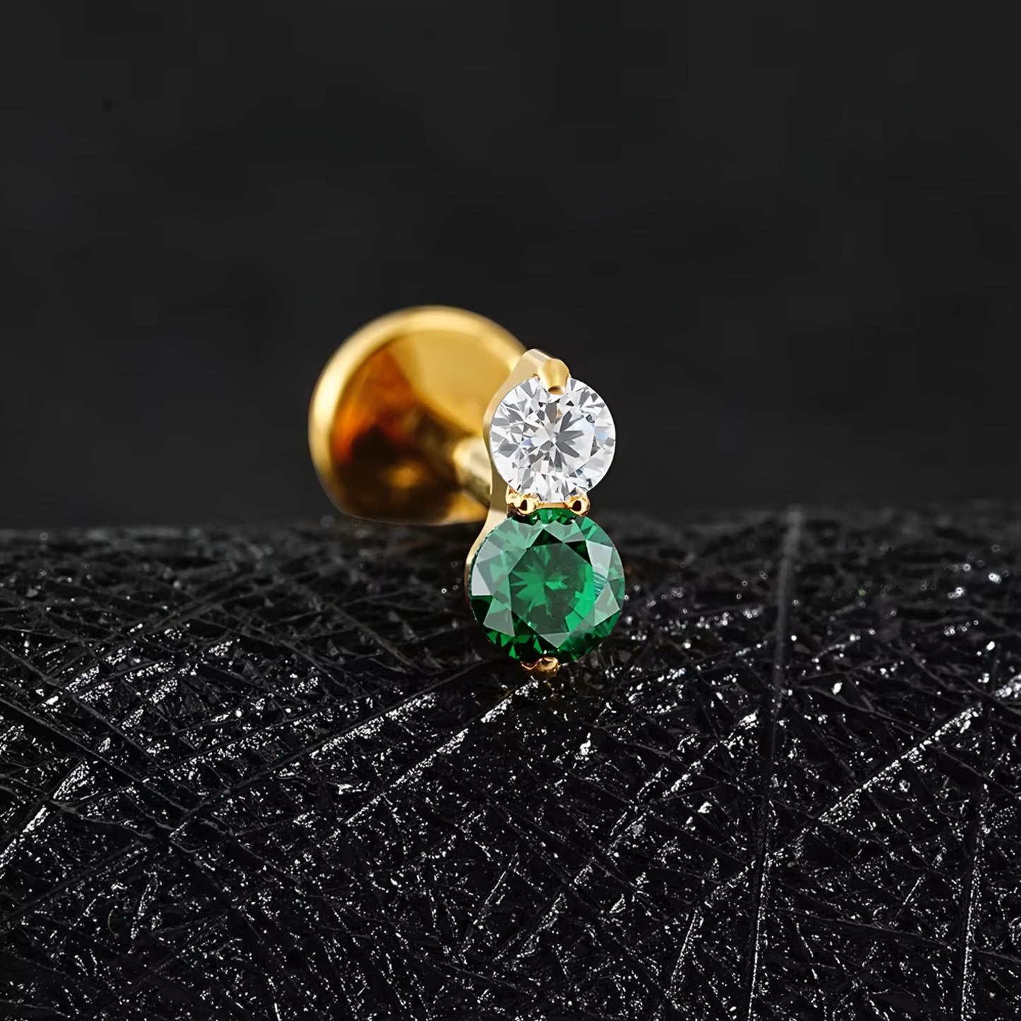 Titanium Tiny Two Stone Flat Ear Piercing