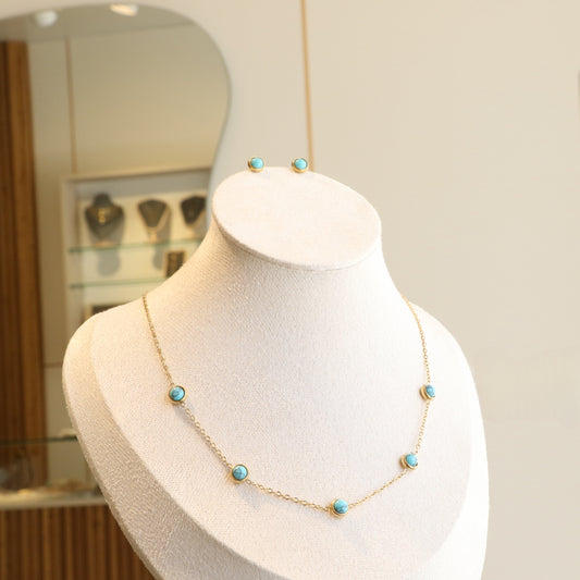 Turquoise Bead Stones Necklace Earring Set
