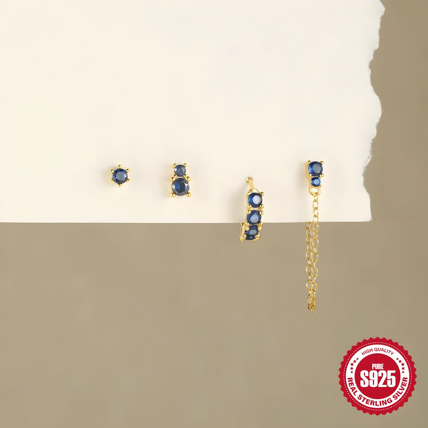 4pcs/set Navy Blue Hoop Chain Stud Earring Set