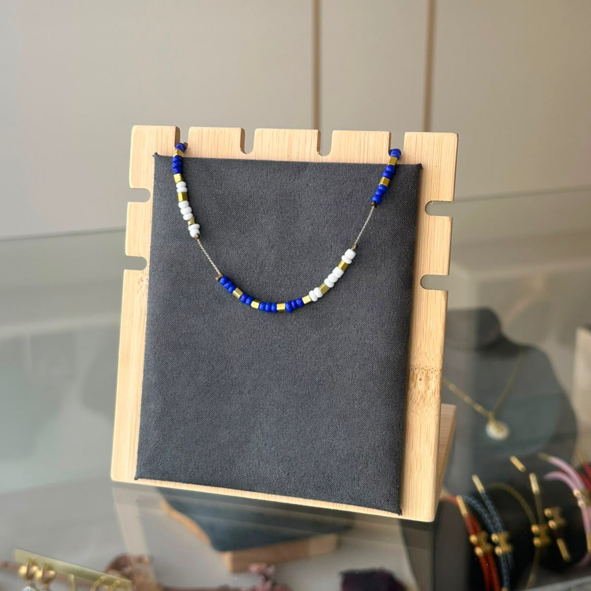 Navy Blue White Anklet