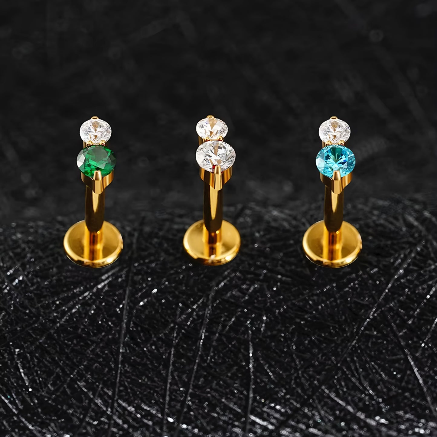 Titanium Tiny Two Stone Flat Ear Piercing