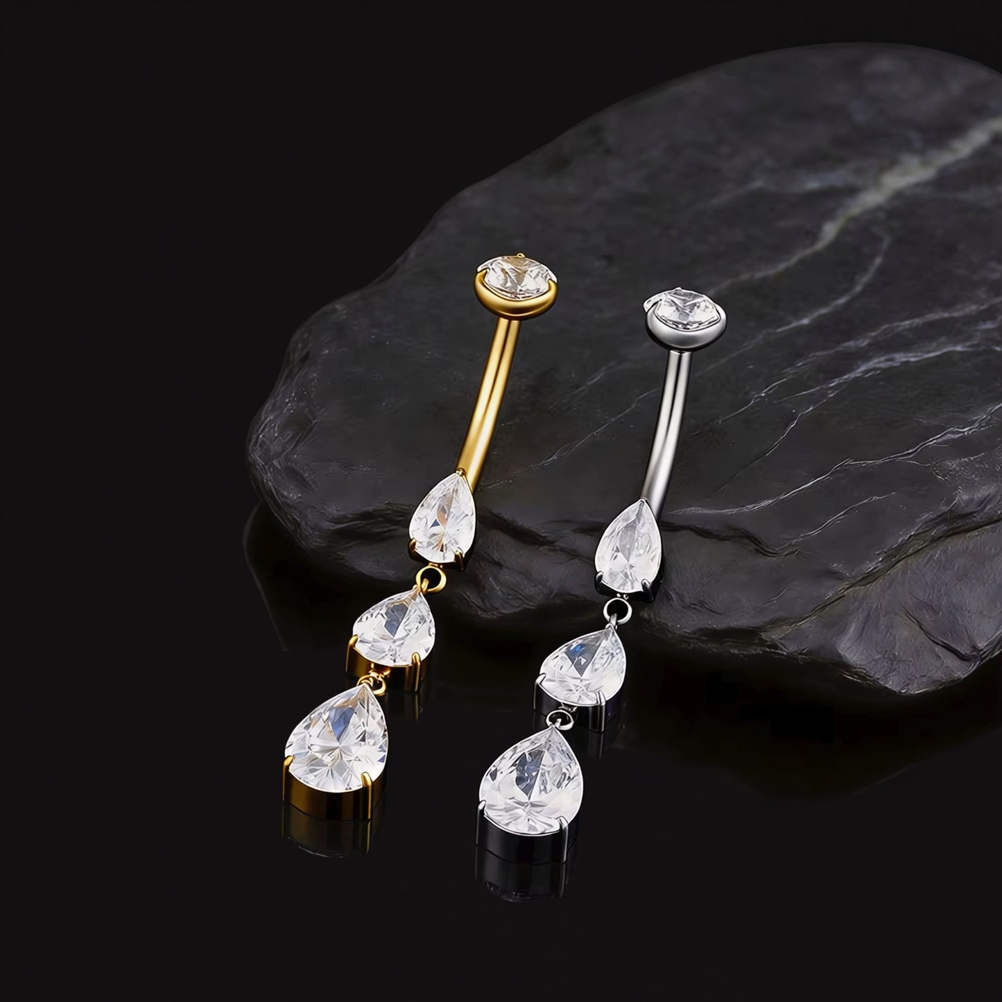 Titanium Triple Teardrop Belly Button Piercing