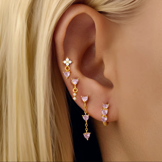 4pcs/set Light Pink Hear Drop Earring Set