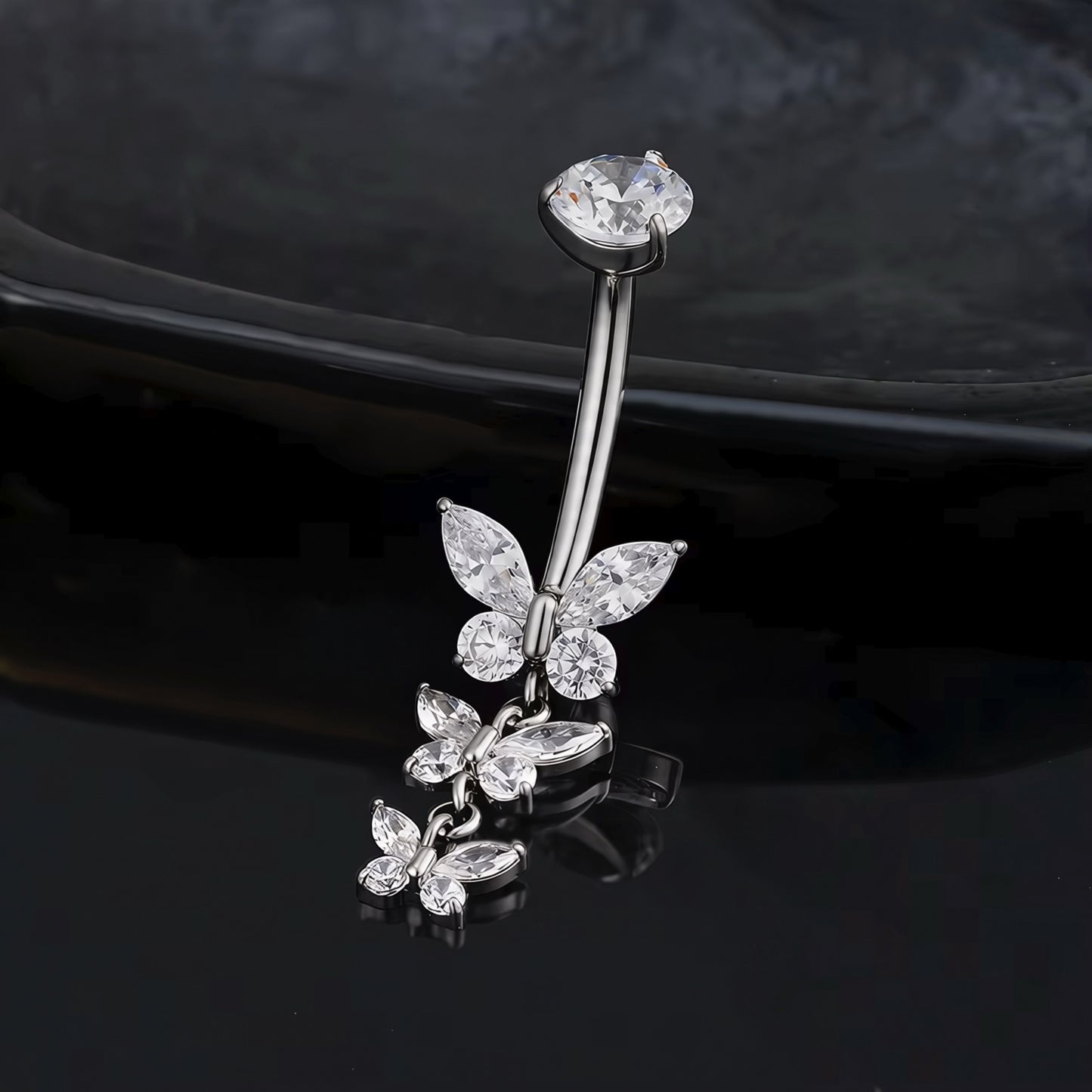 Titanium Triple Hanged Butterfly Belly Piercing
