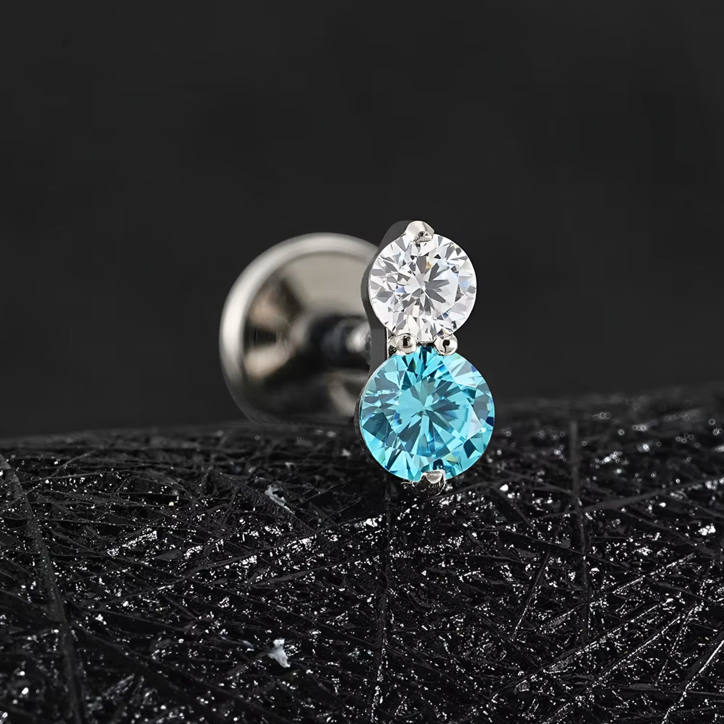 Titanium Tiny Two Stone Flat Ear Piercing