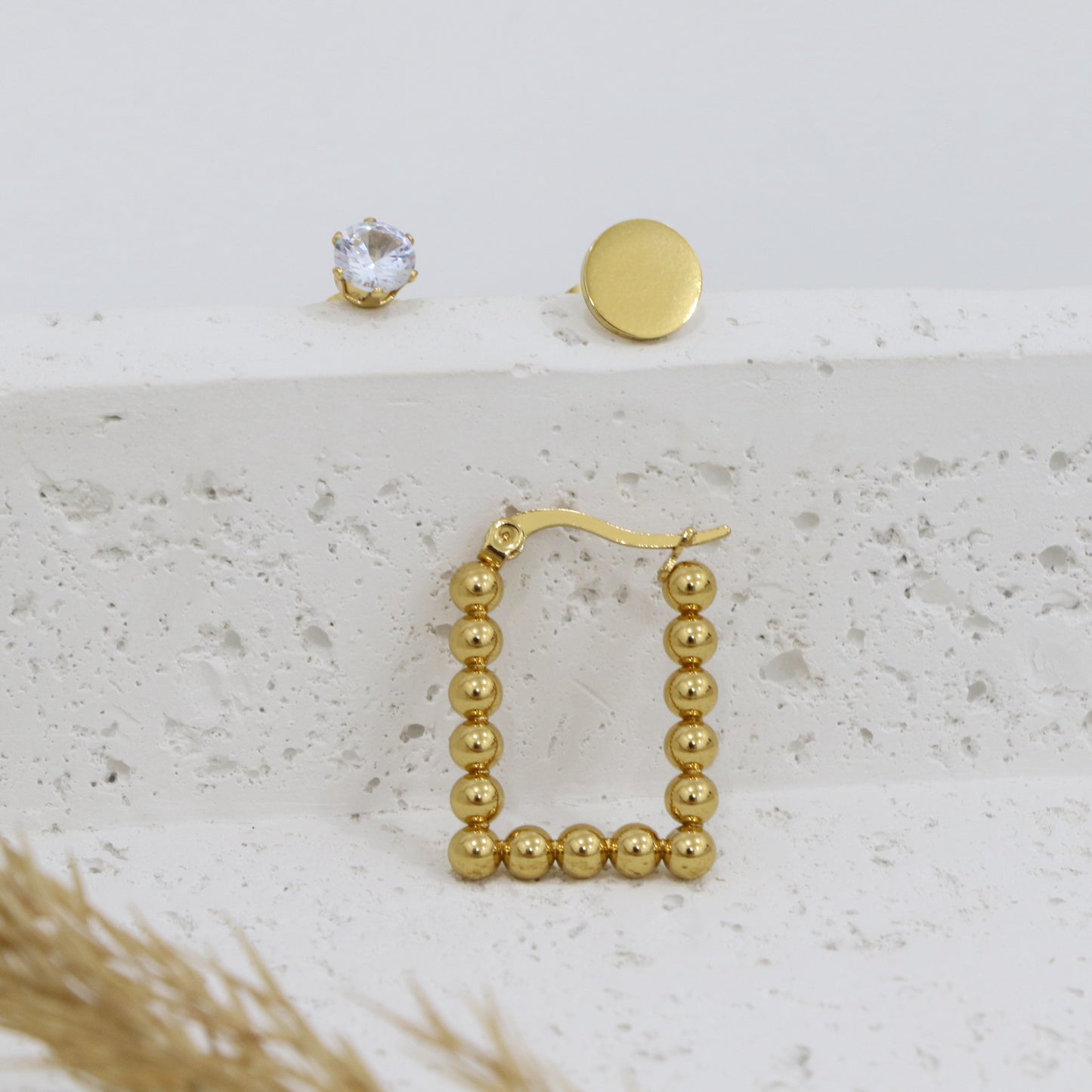 3Pairs/set Rectangle Doted Zircon Earring Set