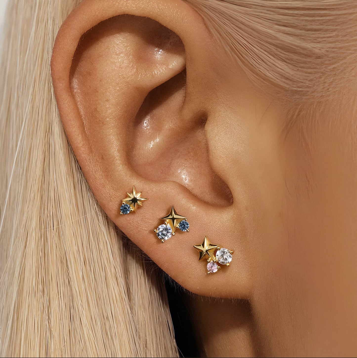 3pcs/set Shiny Blue Zircon Stars Earring