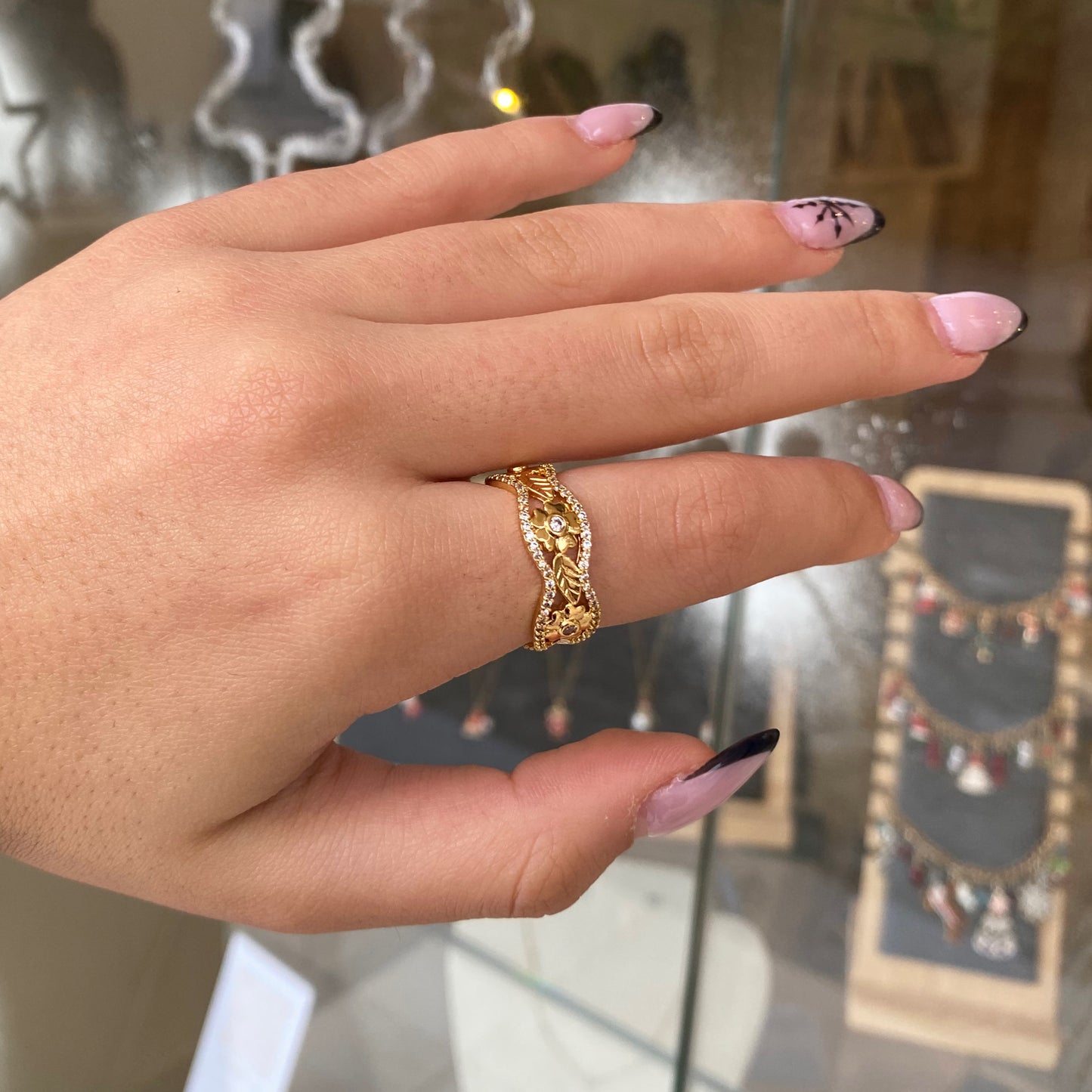 Leaf Flower Zircon Ring