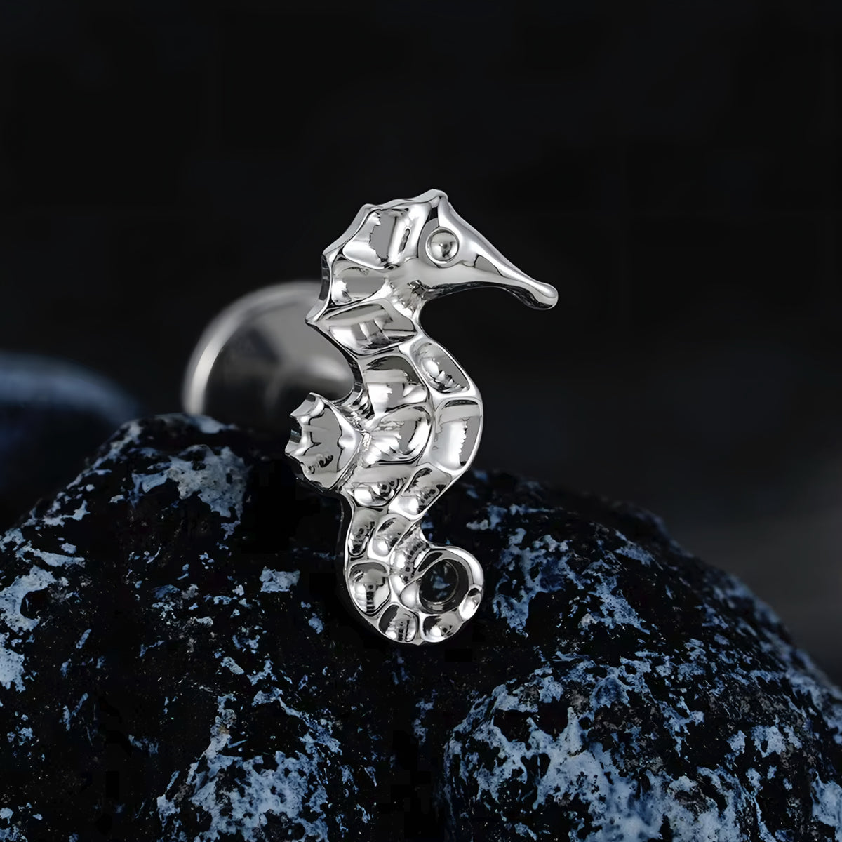 Titanium Seahorse Flat Ear Piercing