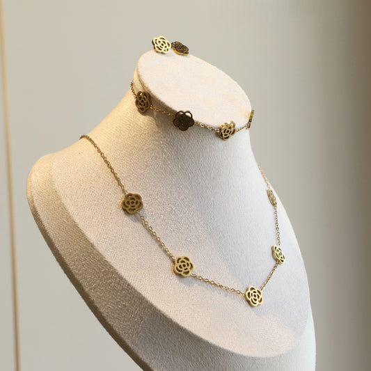 Flower Necklace Bracelet Earring set