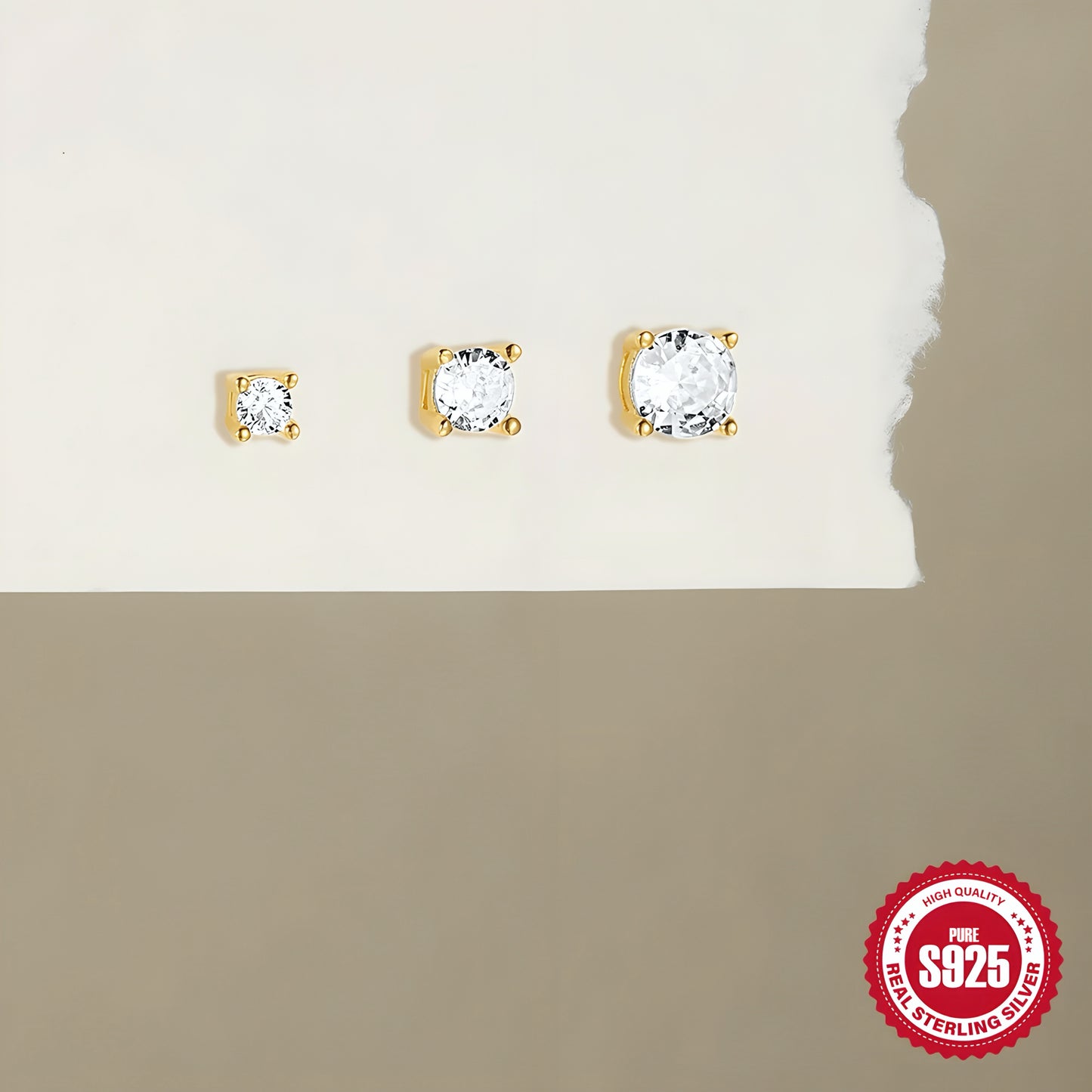 3pcs/set Flat Clear Zircon Stud Earring
