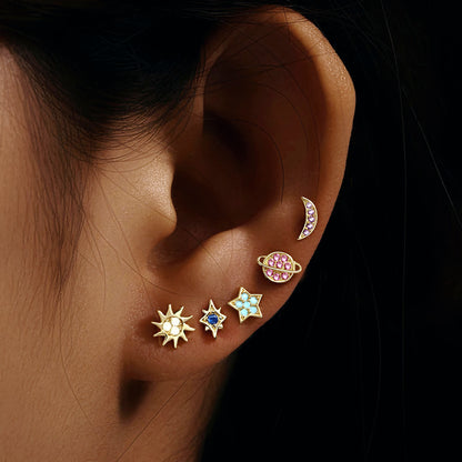 5pcs/set Universe Earrings, Star, Moon, Sun