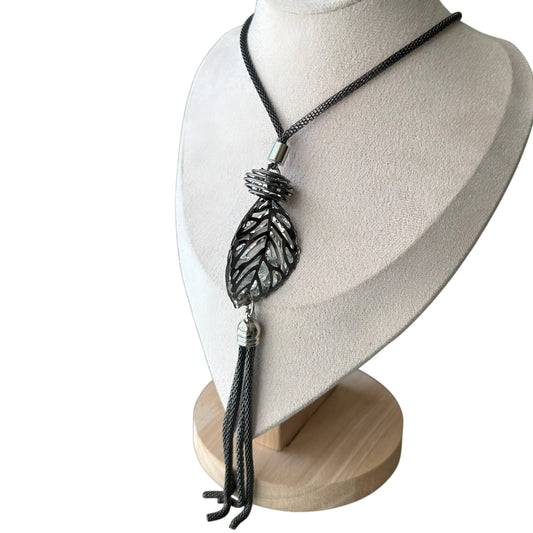 Black Snake Chain Leaf Necklace