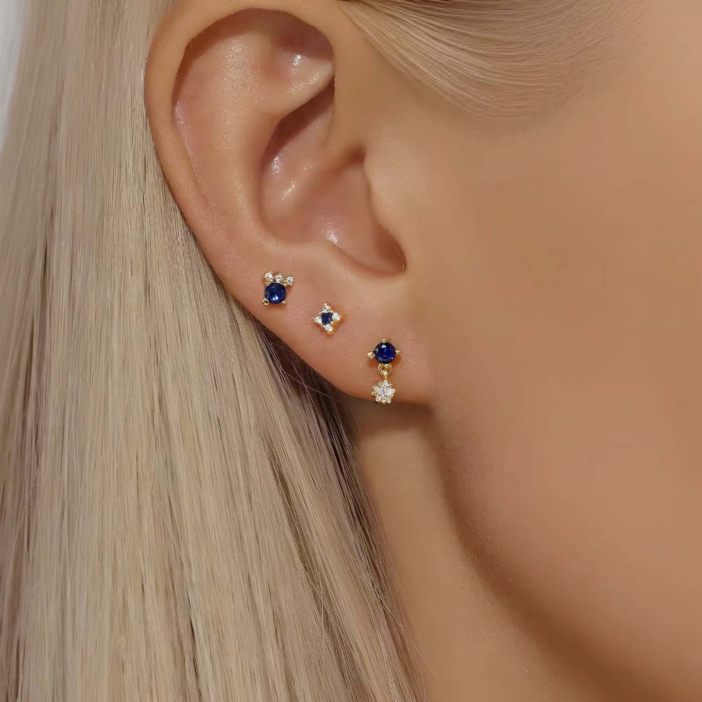 3pcs/Set Navy Blue Sapphire Clear Zircon