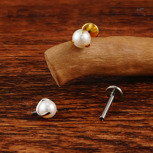 Titanium Pearl Stud Flat Ear Piercing