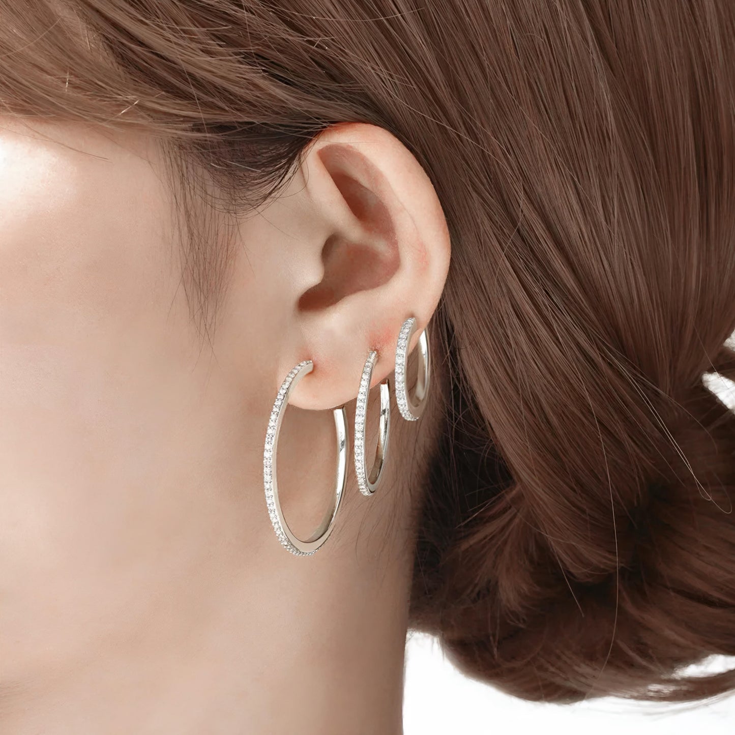 3pairs/set Silver C-Shaped Earring Hoops